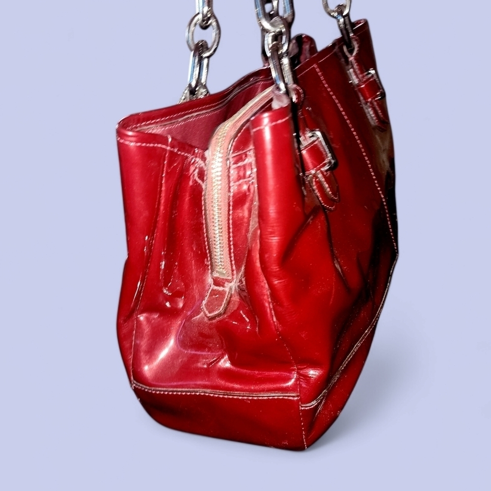 Coach Patent Leather Chelsea Jayden East- West Handbag Carryall Bag 17855 Wine - Picture 2 of 12